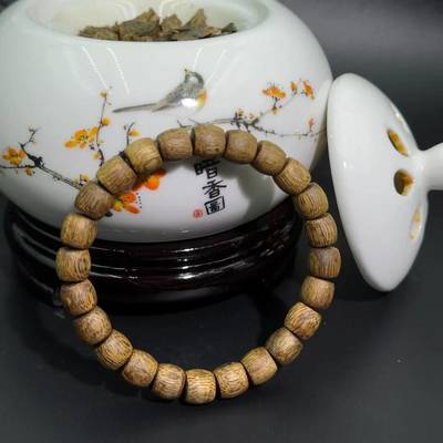 Yingge Green Agarwood 8mm Drum Bead Old Style Bead Bracelet Green Oil King Fresh Fruit Honey Fragrance