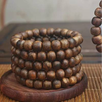 Hainan agarwood white 0.8 apple beads aged old material ornamental bracelet